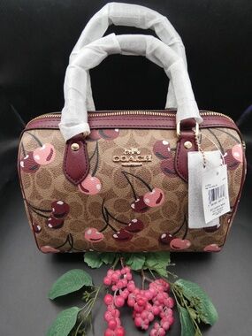 Coach Signature Rowan in Tan with Cherry Print